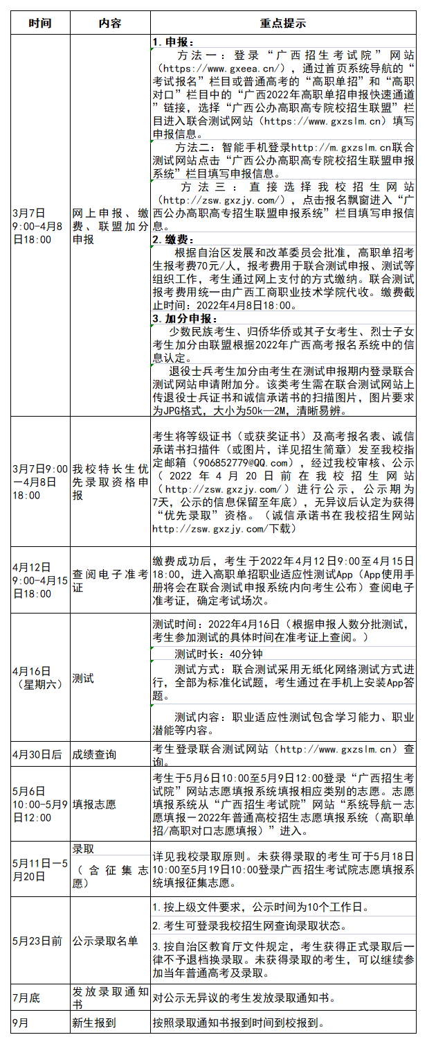 广西职业技术学院日程安排